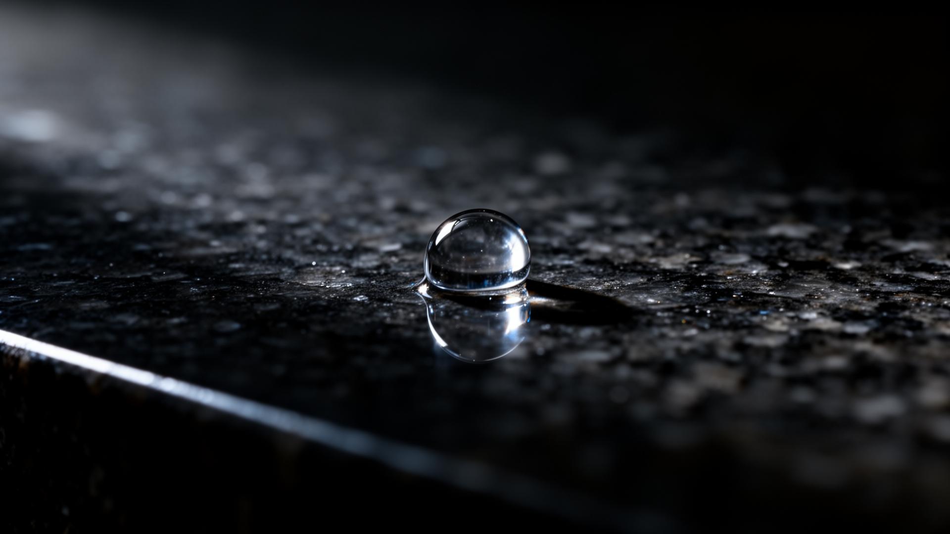 Single water droplet on polished black stone